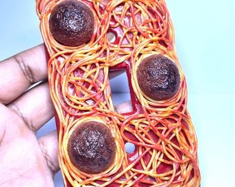 Handmade polymer clay sculpture, unique switchplate, spaghetti, fake food, food art, wall decor, gifts, realistic food, spaghetti art