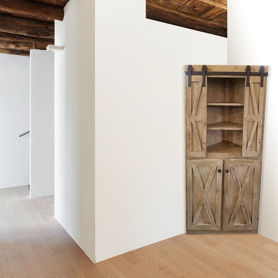 Modern Rustic Farmhouse Harvest Corner Buffet Hutch Shelf Etsy