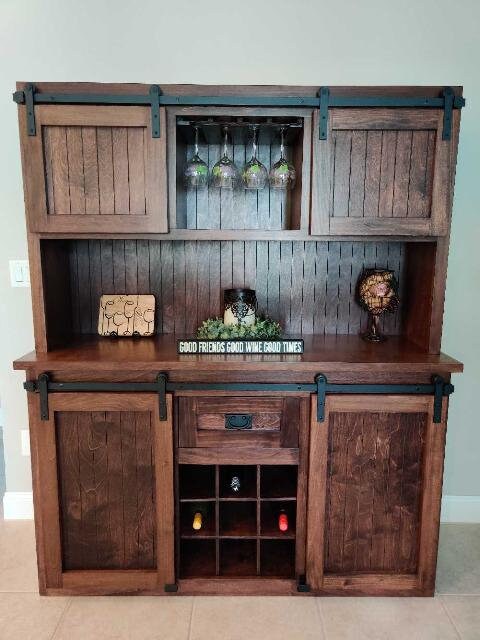 FREE SHIPPING Handcrafted Modern Rustic Farmhouse Hutch Cabinet coffee Bar Wine Bar With Barn Doors Kitchen Dining. Real Wood Etsy