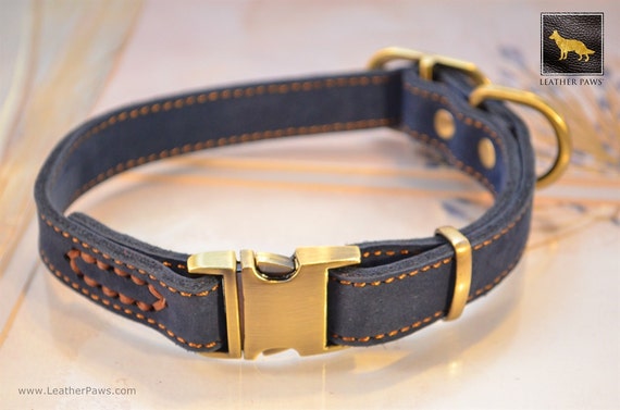 Leather Dog Collar Snap on for Quick Release Brass Real Genuine Leather Blue for Small to Large Breed Dogs Etsy UK