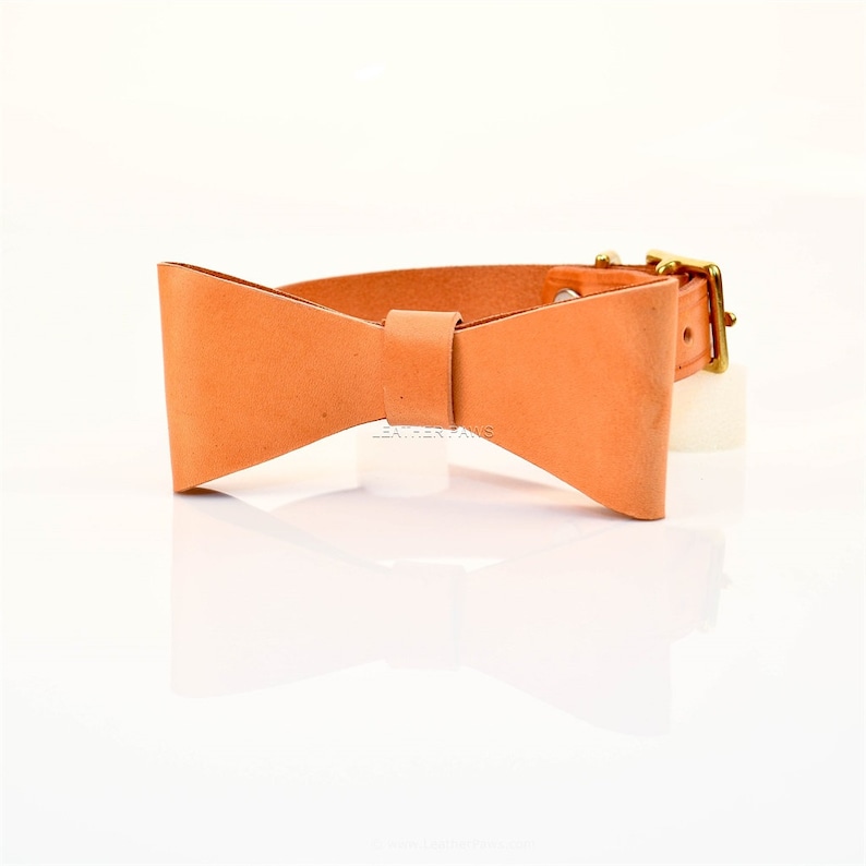 LPNY Sand Bow Tie Leather Dog Collar Made With Real Leather Etsy