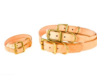 Messing leren hondenhalsband, beige echt leer, verstelbaar in maat, zachte en gladde afwerking, leren poten zandbeige hondenhalsbanden, XS SML XL