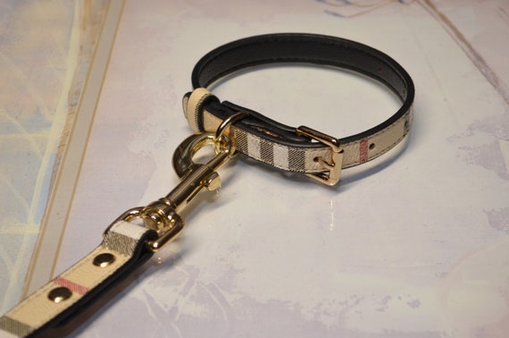 Beige White Black Leather Dog Collar and Leash Set for All 
