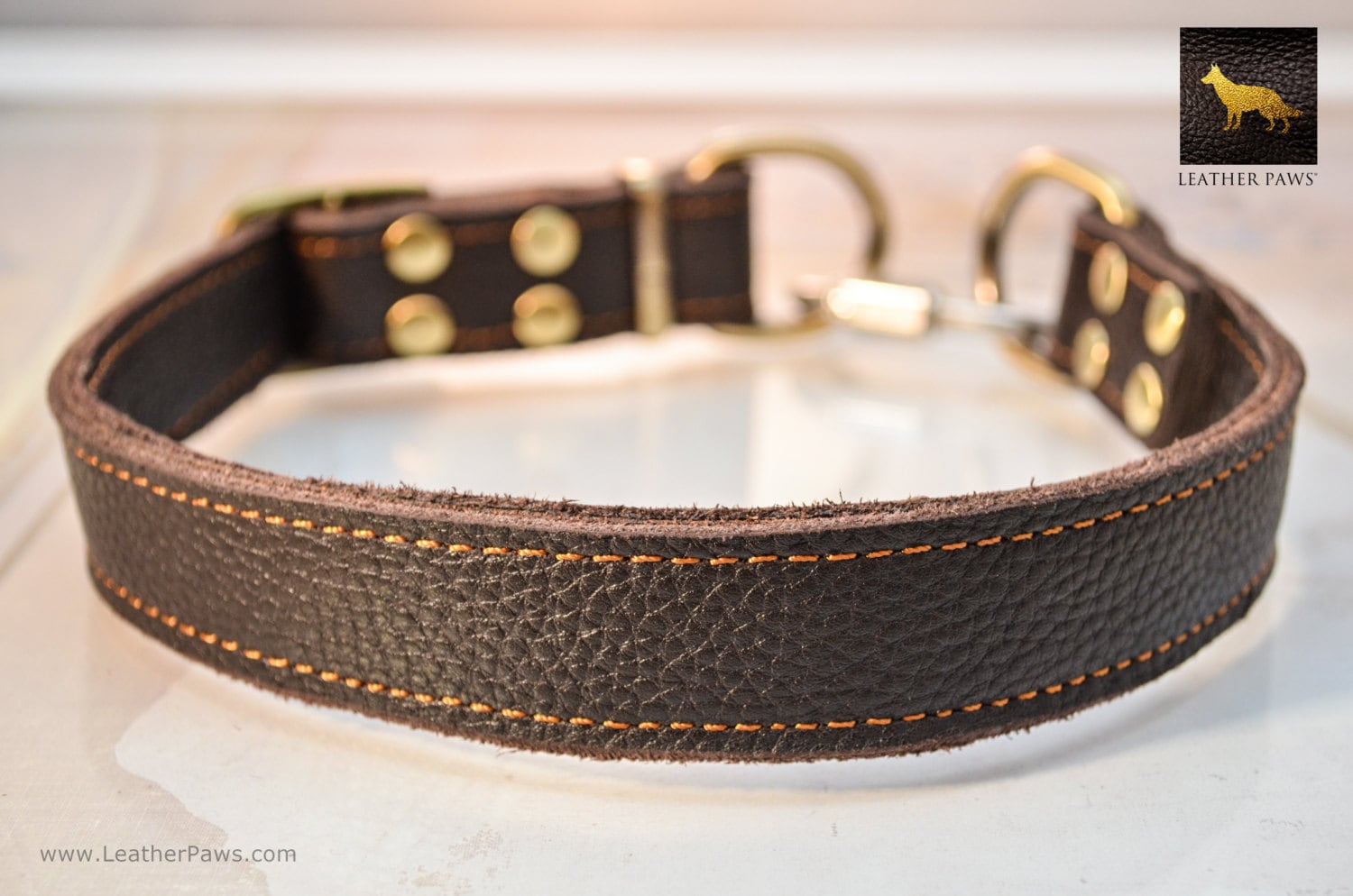 Adjustable Leather Martingale Dog Collar Quick Release Brass Etsy