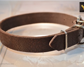 Dark Brown Textured Leather Dog Collar made with Real Genuine Leather for Extra Small - Extra Large Dogs Breeds -  9" to 26" Neck