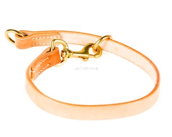 Middelgrote beige lederen martingaalhalsband, chokerhalsband, echt leer, messing hardware, verstelbaar, ontwerper, luxe stijl, verschillende maten,