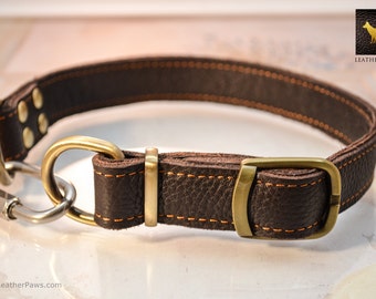 Verstelbare lederen Martingale hond kraag Quick release Brass kleurecht echt leer donker bruin klein tot groot ras honden-12 "tot 24"