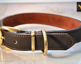Adjustable Leather Dog Collar Brass Clasp Real Genuine Leather Red or Black For Small, Medium or Large Breed Dogs -  9.5" to 28"