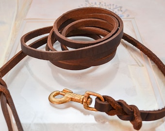 "4, 5, 6, 9 Fuß Flechtleder Hundeleine oder Leine Echtes Leder Dunkelbraun Geflochtenes Leder und HeavyDuty Messing Verschluss mit ""Love Knot""