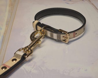 Beige leren hondenhalsband en riem voor alle honden