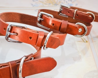 Collier pour chien en cuir véritable, robuste, cuir véritable marron clair, tailles flexibles, réglables, extra petit, moyen, grand. Supplémentaire