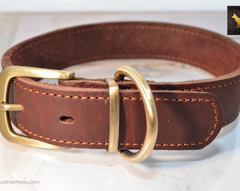 Red Oak Rusty Premium Lederhalsband für Hunde, Katzen, Haustiere, aus dickem echtem Leder, für kleine bis große Rassen - 24 cm bis 26 cm