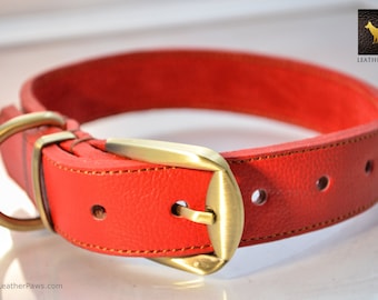 Leder Hundehalsband Messing Farbe Verschluss Echtes Echtes Leder Rot oder Dunkelbraun Einstellbar für kleine bis große Hunderassen - 9,5 "bis 68"