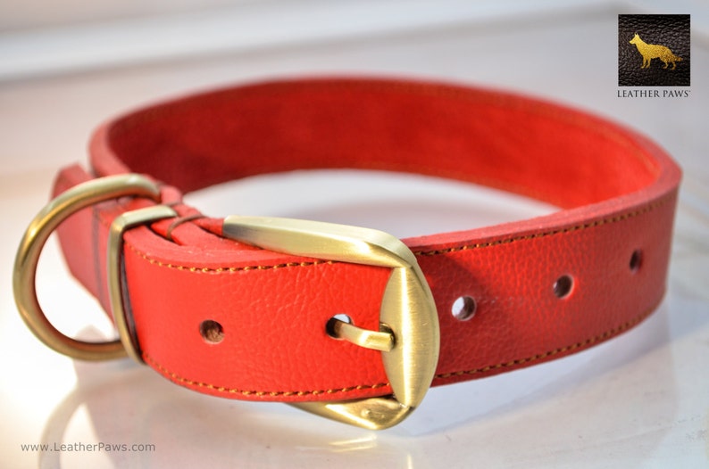 Adjustable Leather Dog Collar Brass Clasp Real Genuine Leather Etsy