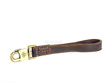 Leren riempje, zacht echt leer, donkerbruin, bronzen vierkante sluiting met pootafdruk, 1 inch breed, verkeers- of stadsriem 1 voet 1ft