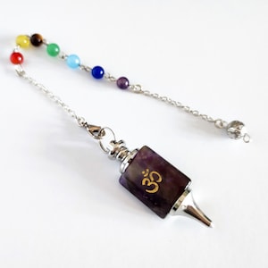 Amethyst Pendulum with OM Symbol: Chakra Healing Dowsing Tool