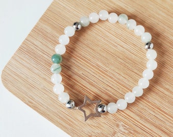 Prosperity bracelet, jade bracelet, natural stone and stainless steel bracelet, stretchy beads bracelets