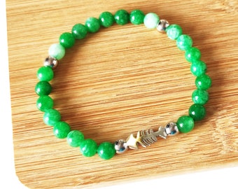 Abundance bracelet, emerald and steel bracelet, natural stone bracelet, stretchy beads bracelets