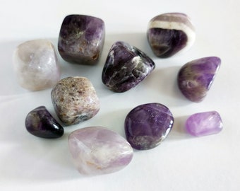 Amethyst tumbled stones, set of 10 pieces, Healing crystals, harmony and transmutation stone, Amethyst pocket stone