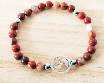 Red Jasper Bracelet, Joy Bracelet, Red Jasper and steel bracelet, natural stone bracelet, stretchy beads bracelets, Round beaded bracelet