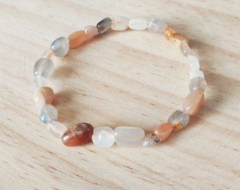 Sunstone Bracelet, Natural stone bracelet, Elastic bracelet with irregular stones, Spiritual healing bracelets