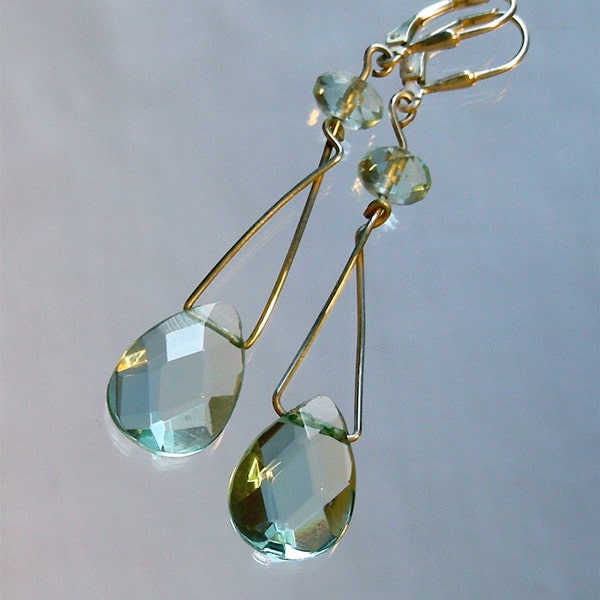 Earrings - Blue Quartz Wire Wrapped Drop Earrings .925 Sterling Silver Leverbacks. Light weight. Feminine. One of a Kind. Can also use GF!