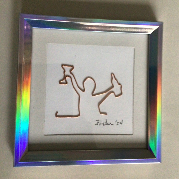 Framed, small, recycled, copper wire,  Happy New Year Wine, Voyager, Artist and Pastor