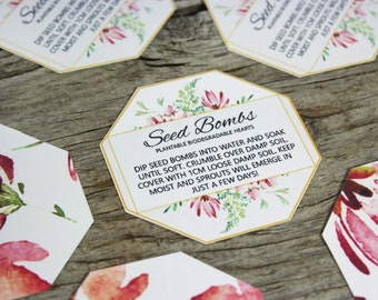Seed Bomb Planting Instructions, Wildflower, Double Sided Cards, Floral Theme, Custom