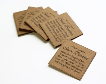 Planting Instructions, 1.5 inch Square Cards, Double Sided, Rustic Brown Cardstock, Personalized Cards