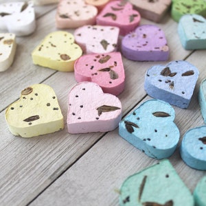 Bombas de sementes de flores silvestres, 50 corações plantáveis em tons pastéis, mistura de variedades em tons pastéis, lembrancinhas ecológicas artesanais