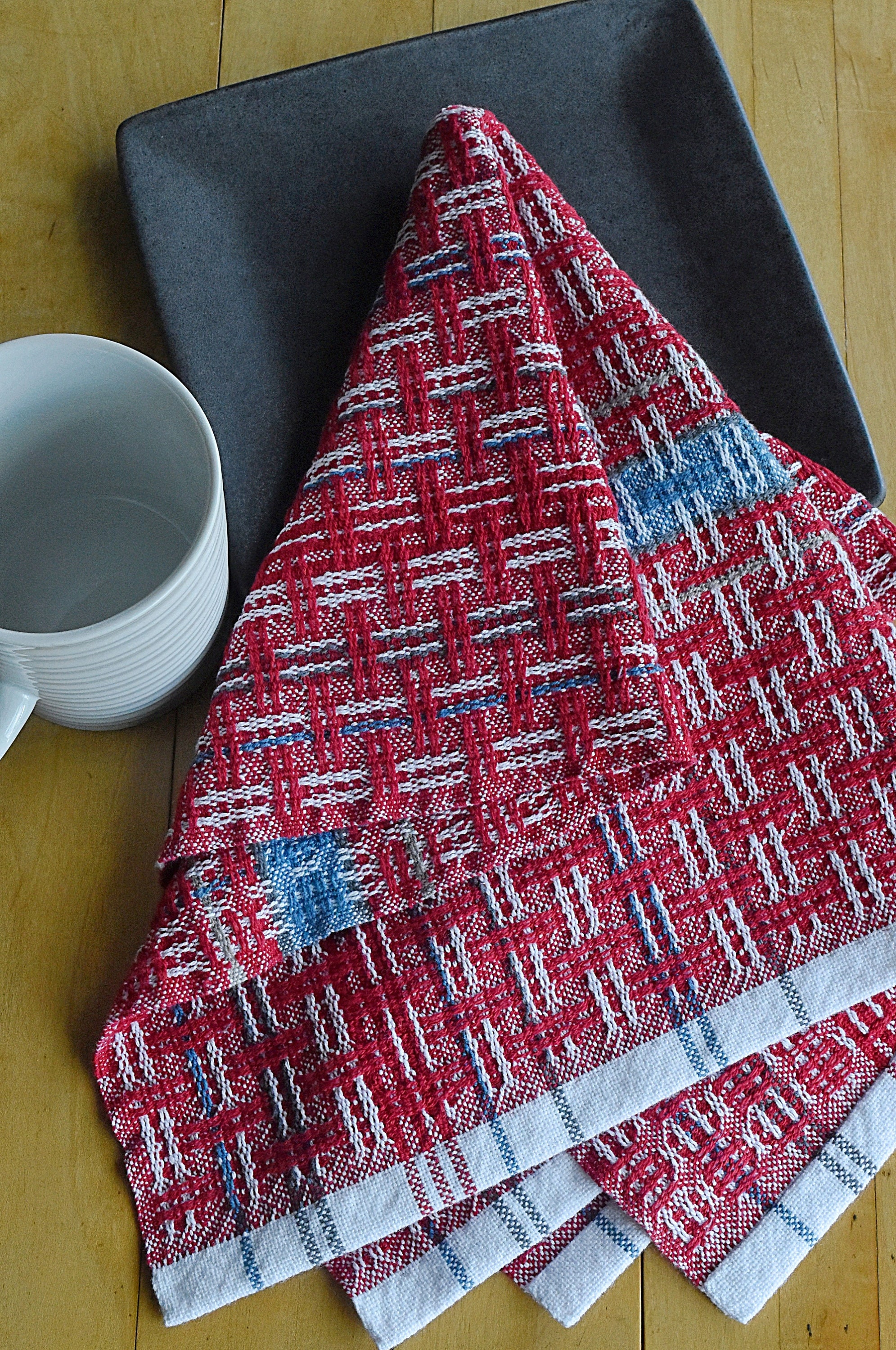 Hand Woven Hache Dish Towel with Dish Cloth Blue Fair Trade Mayamam Weavers