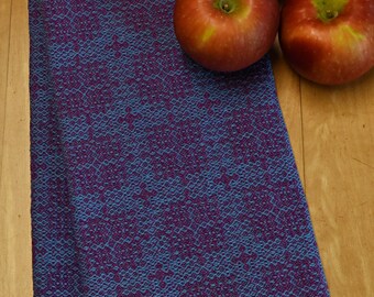Handwoven Cotton Towel in Blue and Violet kt048b