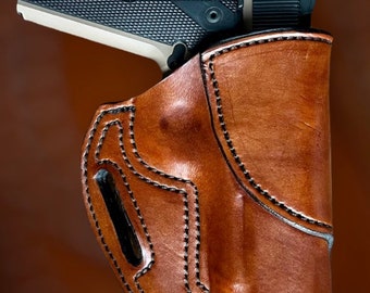 Leather Belt Holster for full size 1911 without rail, Avenger Style,  Made in USA by a Veteran.