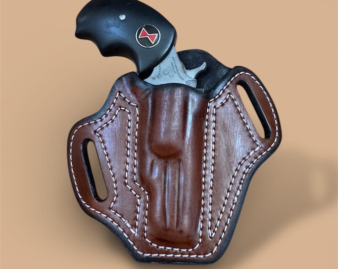 leather belt holster for NAA Black Widow,brown, white stitches/ Veteran made in the USA