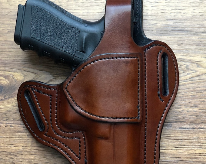 OWB Leather holster for Glock 19, 23, 32, 36, 38. Made in USA by a Veteran.