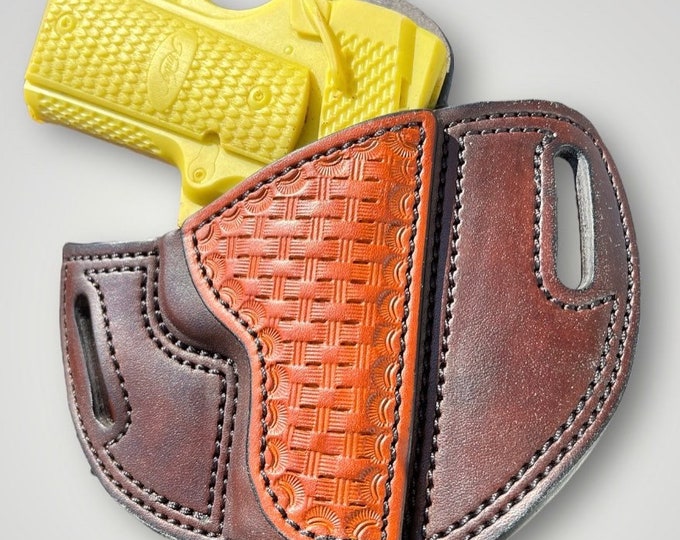 Leather Belt Holster for 3” 1911 without rail, Handmade in USA by a Veteran.