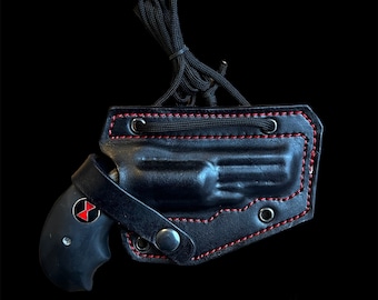 Neck holster for NAA Black Widow .22 magnum, Black Leather. Veteran Made in USA.