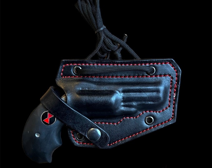 Neck holster for NAA Black Widow .22 magnum, Black Leather. Veteran Made in USA.