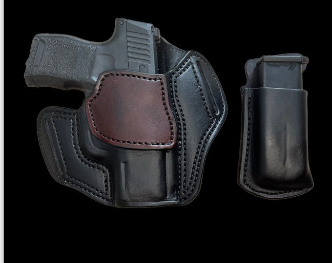 OWB Leather Belt Holster And Magazine Holder Combo for Sig Sauer P365