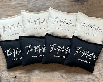 8 Cornhole Bags Custom Last Name for Wedding Couple Gift Game for Guests Outdoor Reception Bride Groom Personalized Keepsake for Anniversary