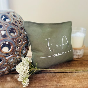 Bride Groom Gift Cornhole Bags for New Home Anniversary Present Housewarming Couple Initials and Wedding Date Established Year Backyard Game