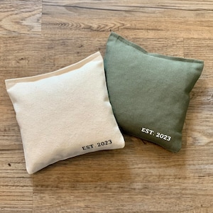 8 Wedding Cornhole Bags with Custom Established Date for Cornhole Small Text Bride and Groom Gift for Wedding Guest Book Cocktail Hour Game