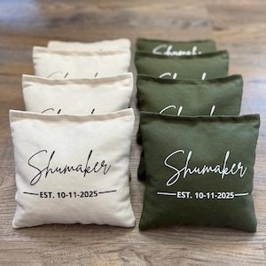 8 Custom Family Cornhole Bags Last Name Bean Bags for Cornhole with Wedding Year Bride and Groom Gift for Anniversary Housewarming Couple