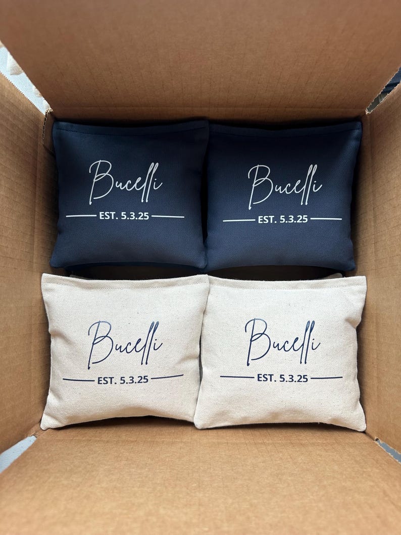 8 Custom Family Cornhole Bags Last Name Bean Bags for Cornhole with Wedding Year Bride and Groom Gift for Anniversary Housewarming Couple