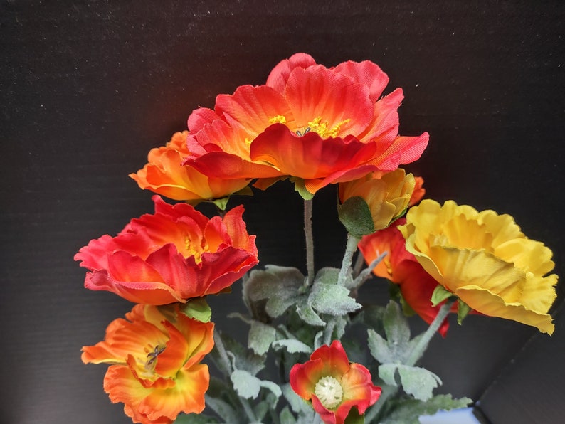 Designer Quality Poppies Silk Flowers YELLOW/ORANGE image 6