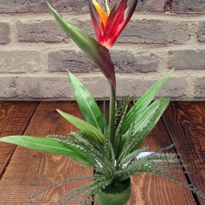 Red Artificial bird of paradise W/O pot. Silk Flower Arrangements