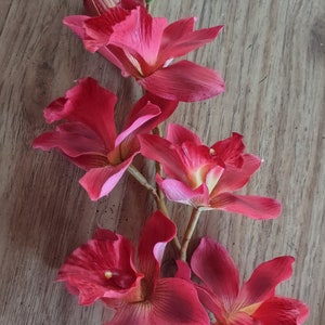 Artificial Cymbidium Orchid plant with roots RED