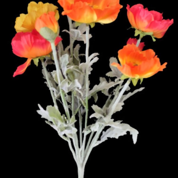Designer Quality Poppies Silk Flowers  YELLOW/ORANGE