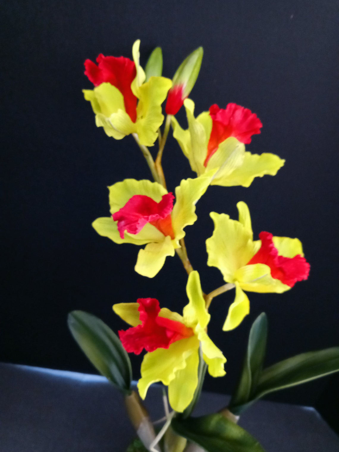 Vintage Cattleya Orchid Silk Flower Arrangements Yellow Red Etsy