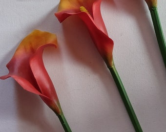 3 pumpkin orange calla lilies long stems.